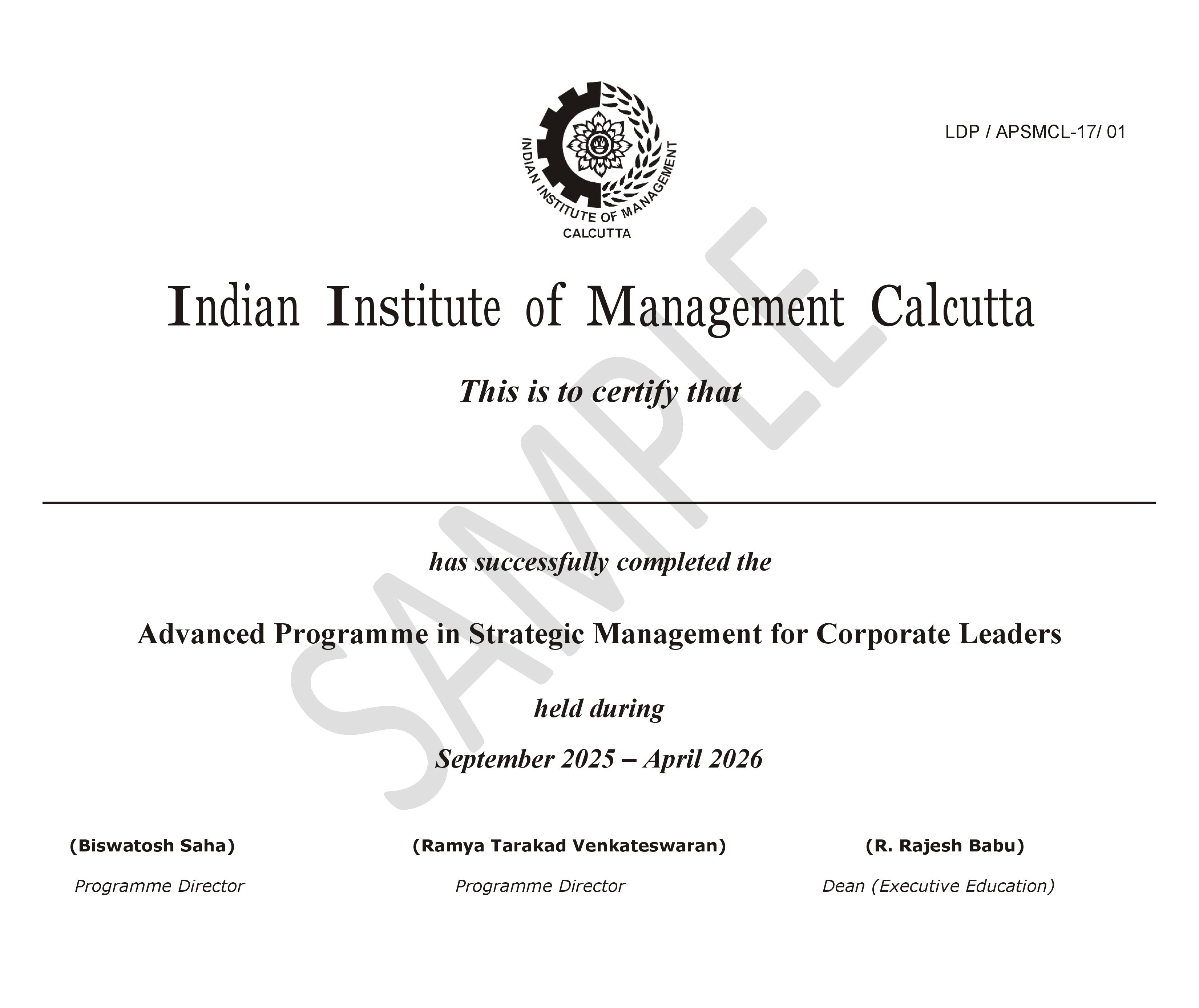 IIMC Advanced Strategic Management Programme Certificate