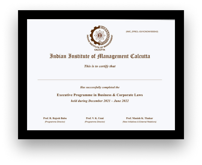 BUSINESS AND CORPORATE LAWS Certificate from IIM Calcutta